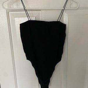 simple black ribbed body suit
